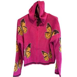 Witty Fox FAB! Y2K Super Soft! Butterfly Hooded Cardigan Sweater in Hot Pink L